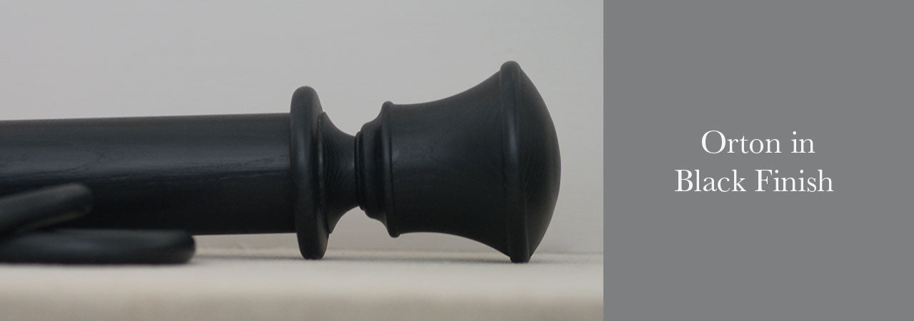 Page Banner- Black curtain poles with Orton finials