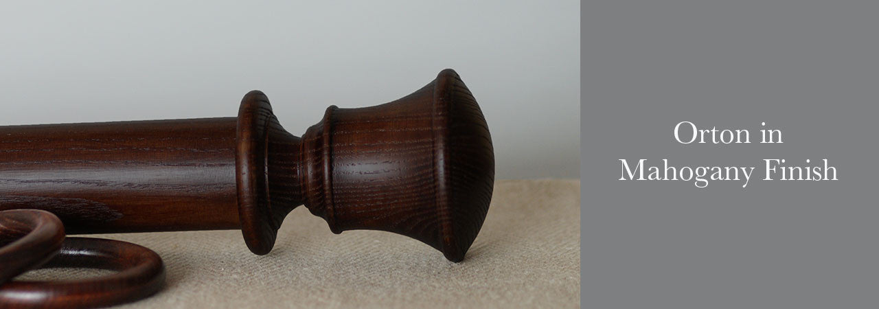 Page Banner- Mahogany curtain pole with Orton finial Orton finial
