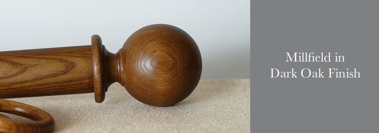 Dark oak curtain pole with ball finial