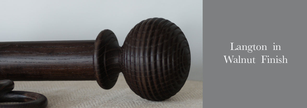 Walnut curtain pole with a Langton finial