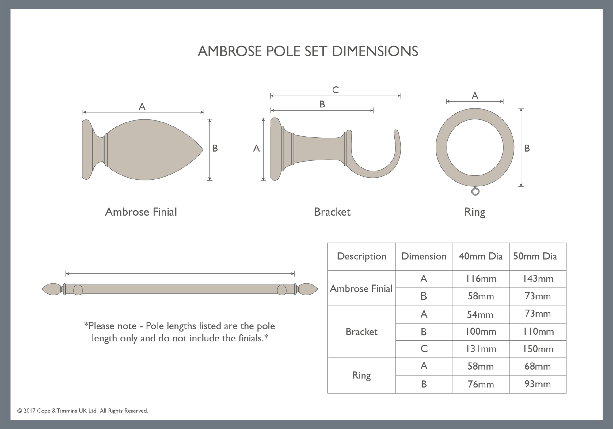 Light Oak Curtain Poles with Ambrose Finial