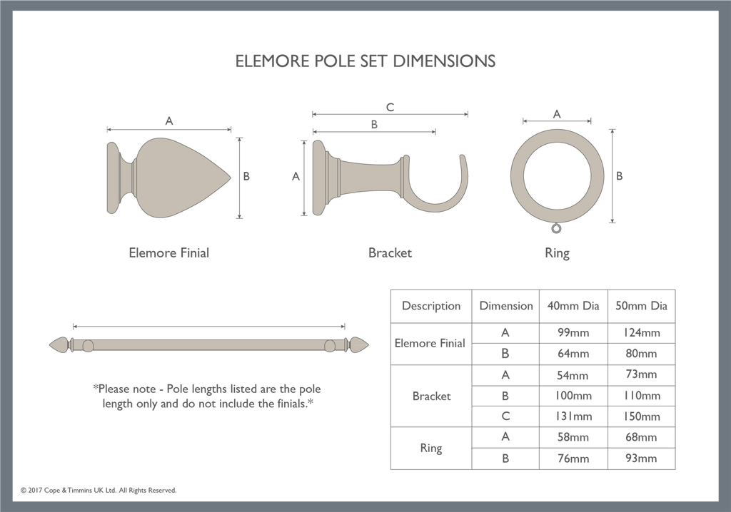 Dimension Sheet. Elemore oak curtain poles