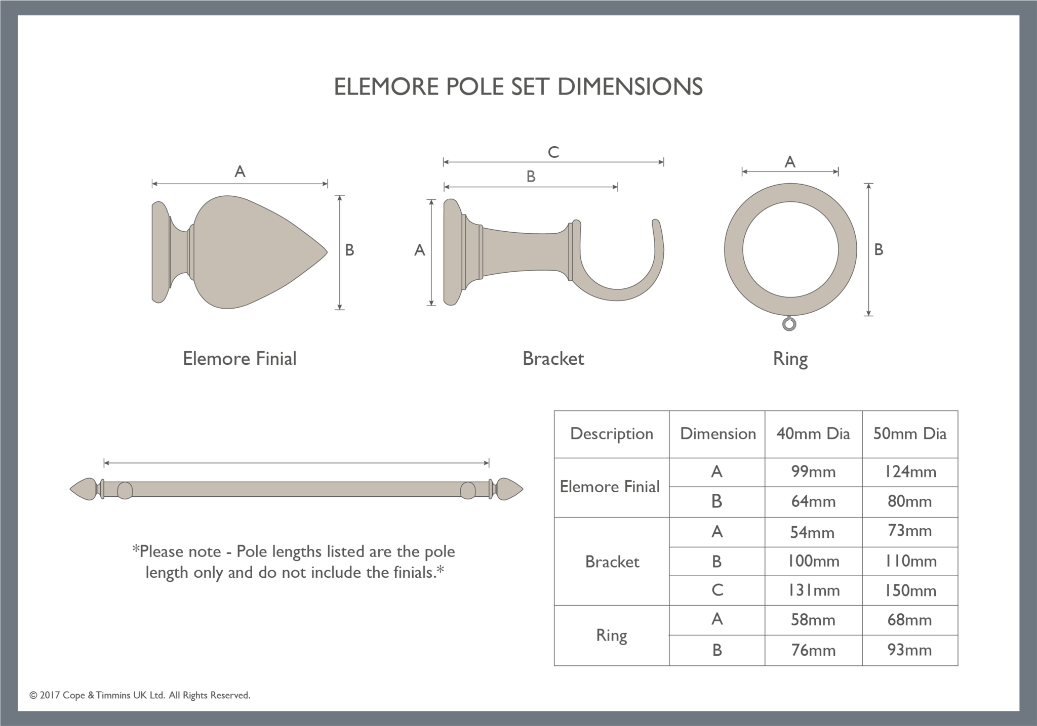 Dimension Sheet. Elemore oak curtain poles