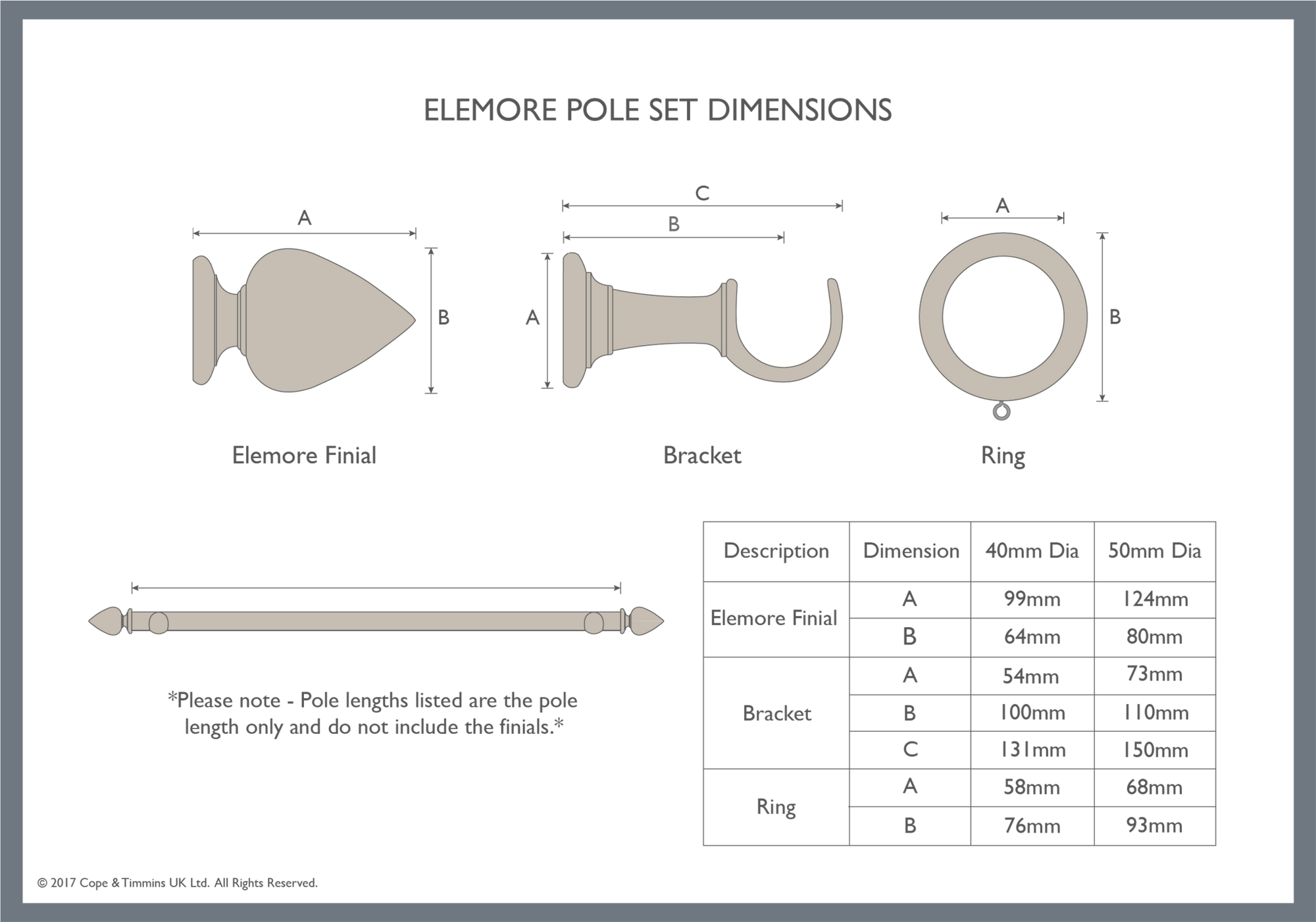 White Curtain Poles with Elemore Finial