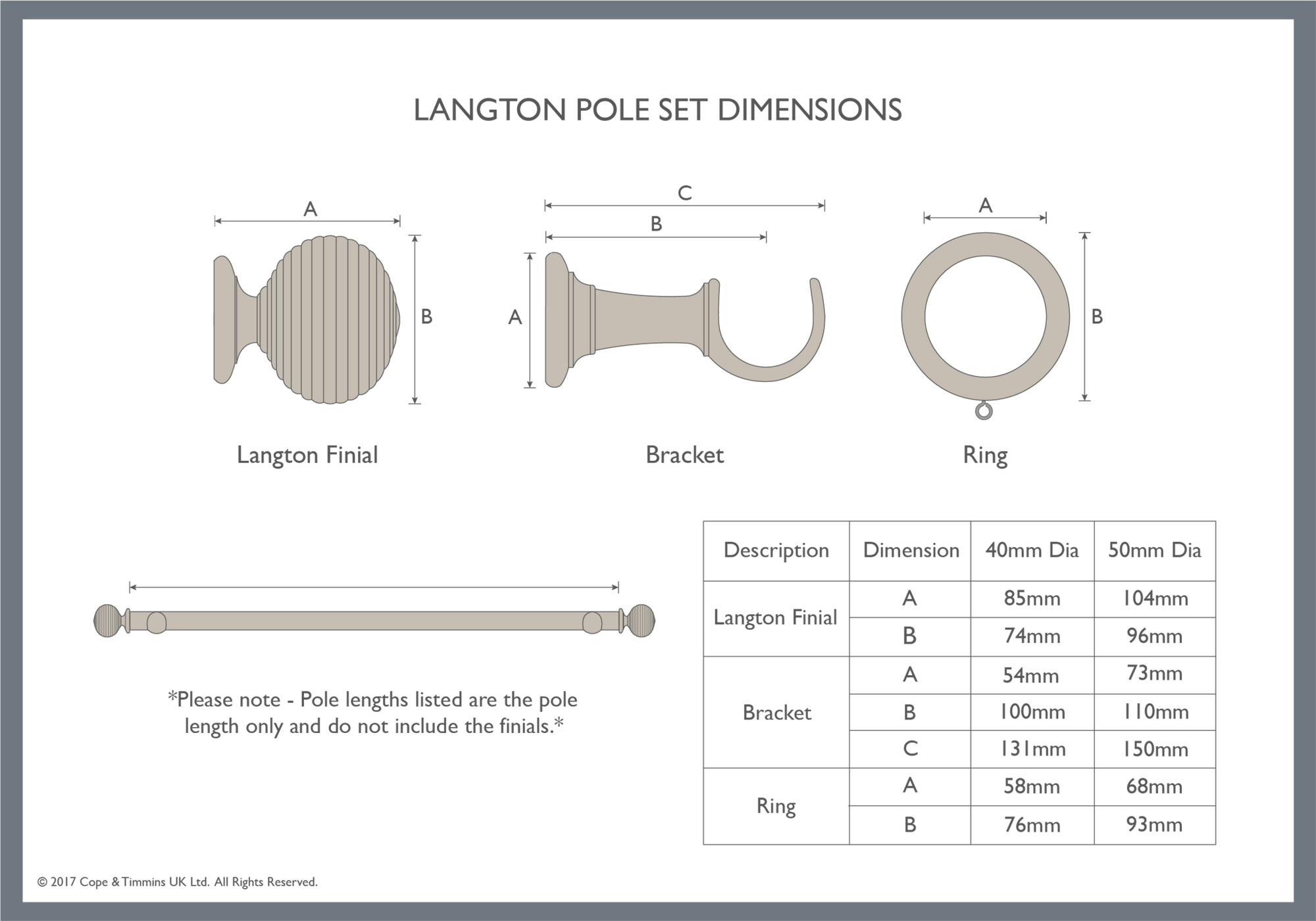 Light Oak Curtain Poles with Langton Finial