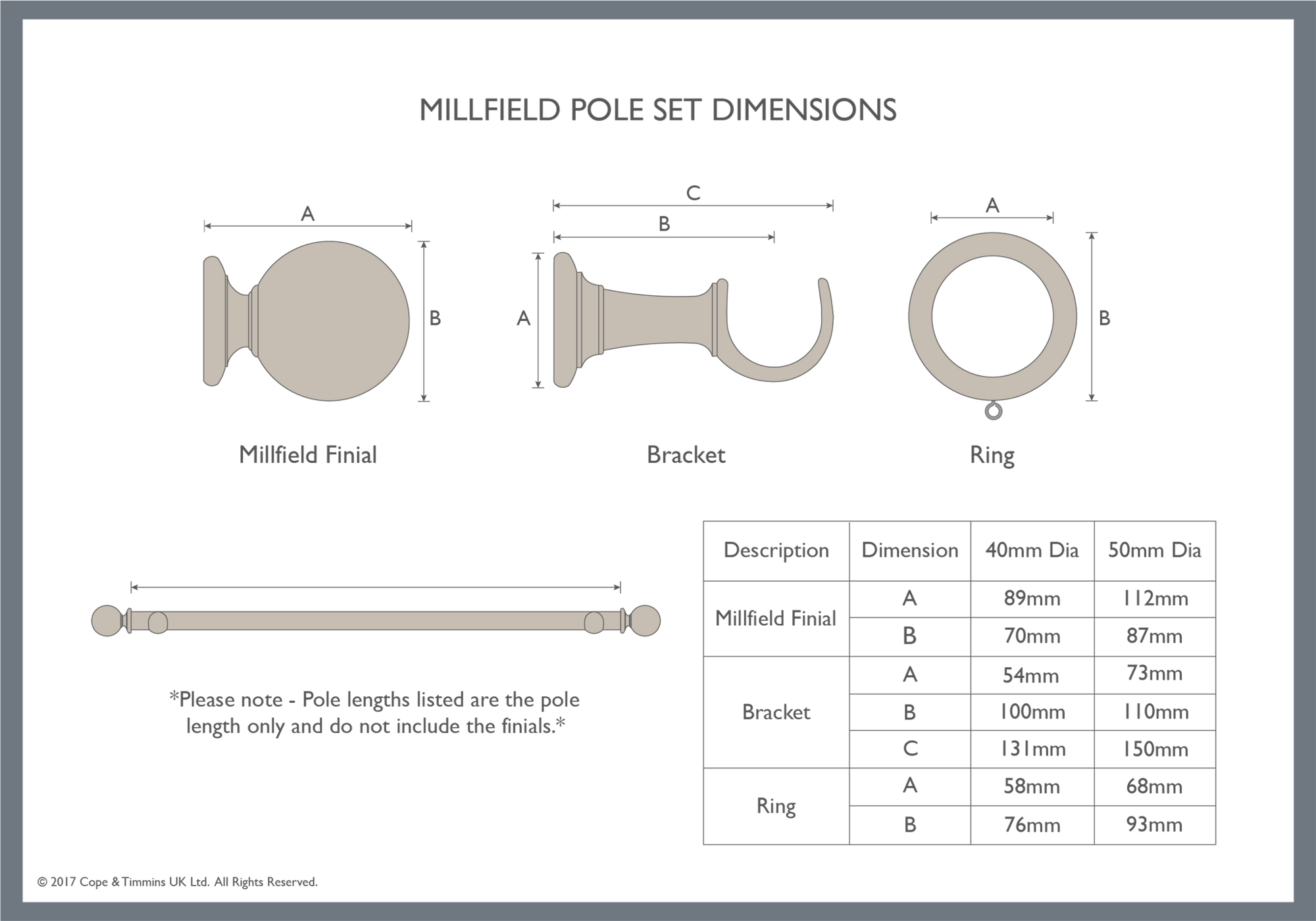 Dark Oak Curtain Poles with Millfield Finial