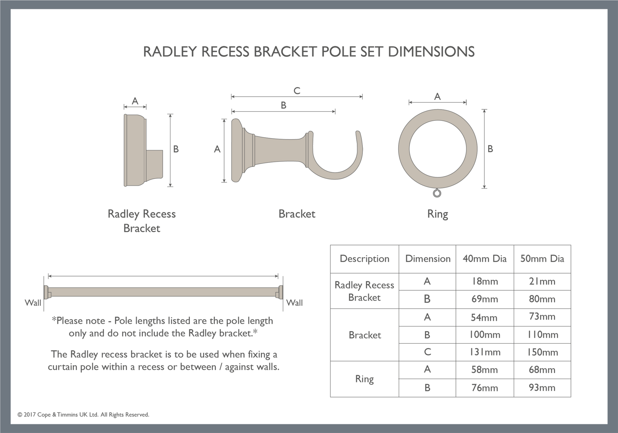 Cream Curtain Poles with Radley Recess Bracket