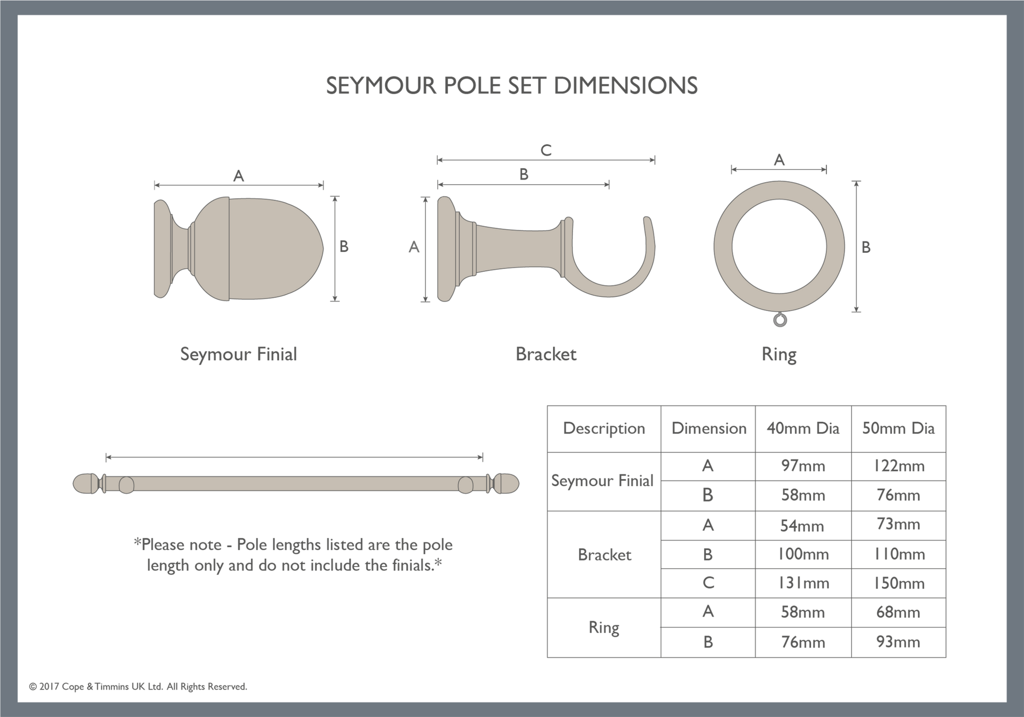 Cream Curtain Poles with Seymour Finial