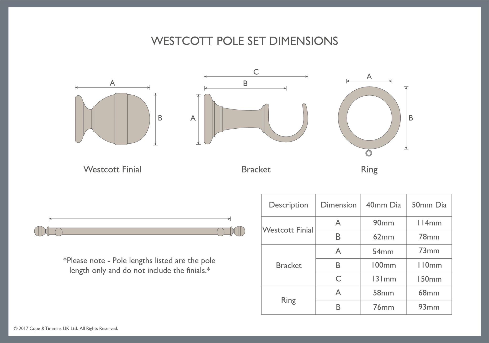 Dimension Sheet. Westcott dark oak curtain poles