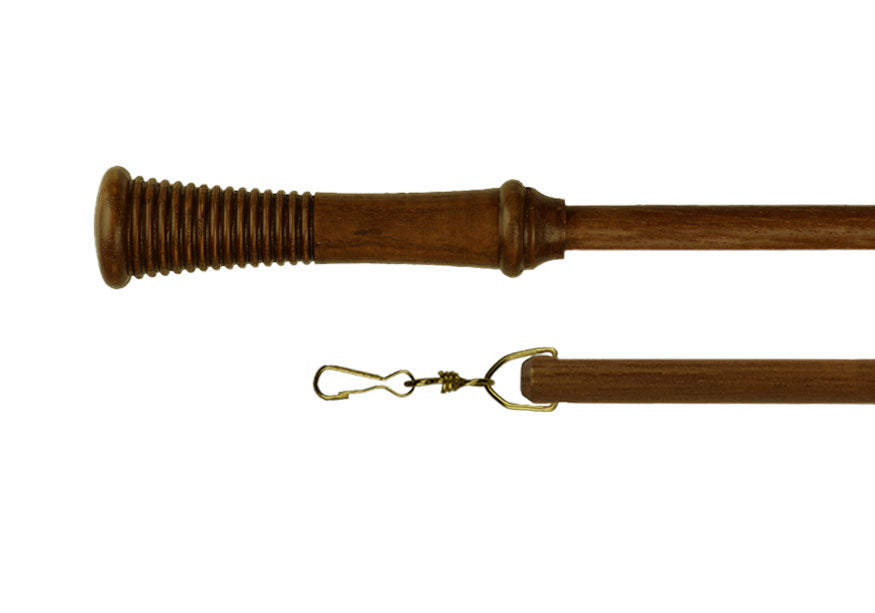 Product image. Dark oak Calverley curtain draw rod with brass clasp.