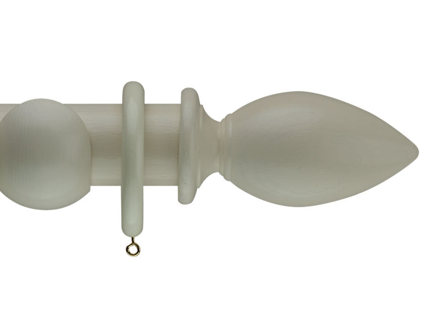 Product Image - Showing cream curtain pole with an Ambrose finial, ring and bracket pole set assembly.