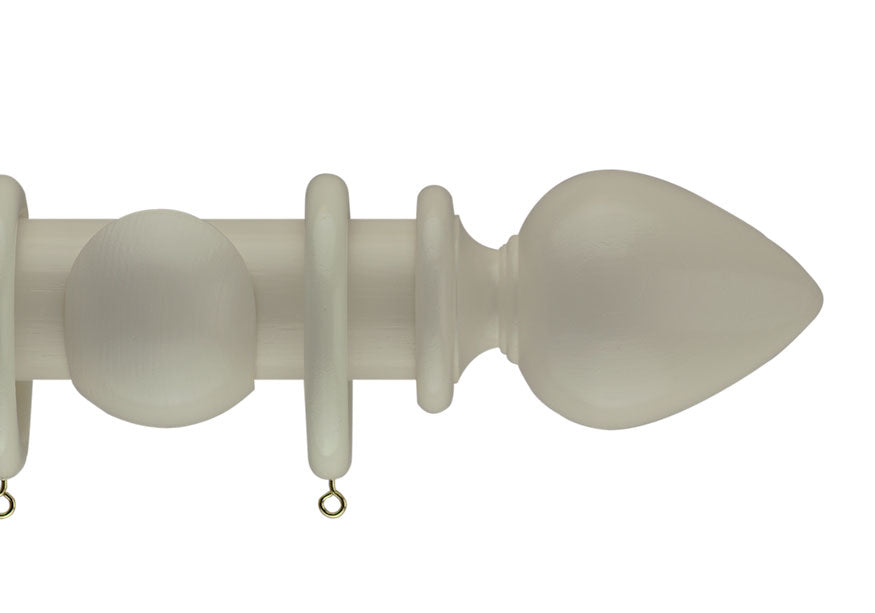 Product Image - Showing cream curtain pole with an Elemore finial, ring and bracket pole set assembly.