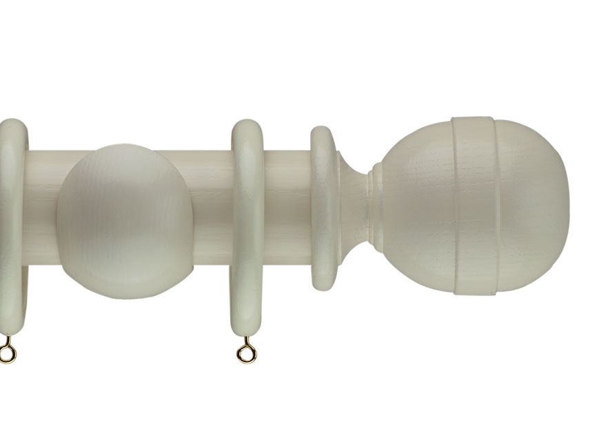 Product Image - Showing cream curtain pole with a Westcott finial, ring and bracket pole set assembly.