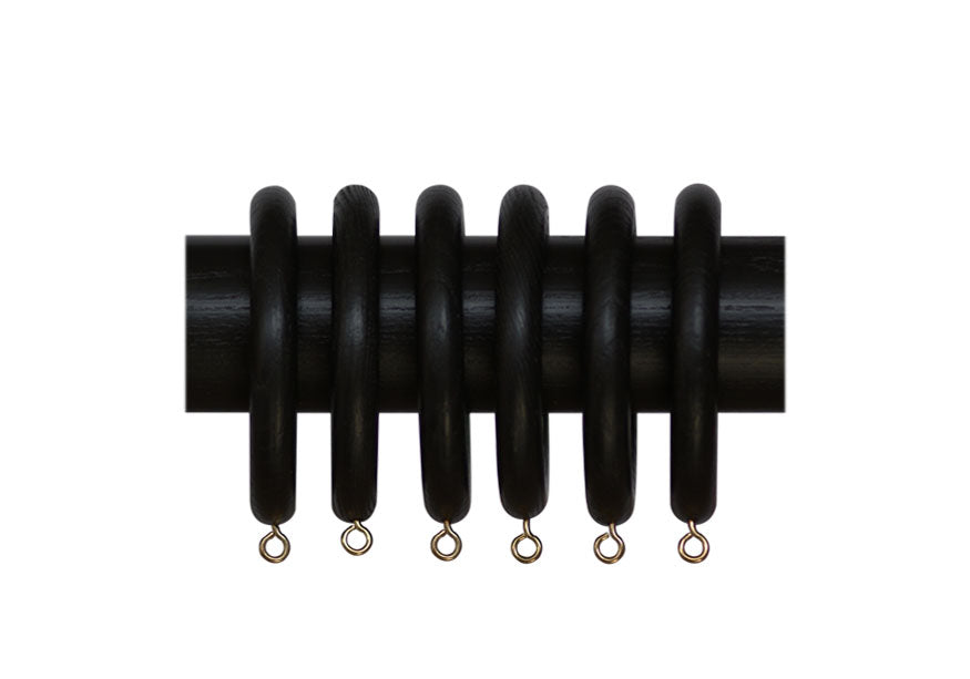 Black Wood Curtain Pole Rings (Box of 6)