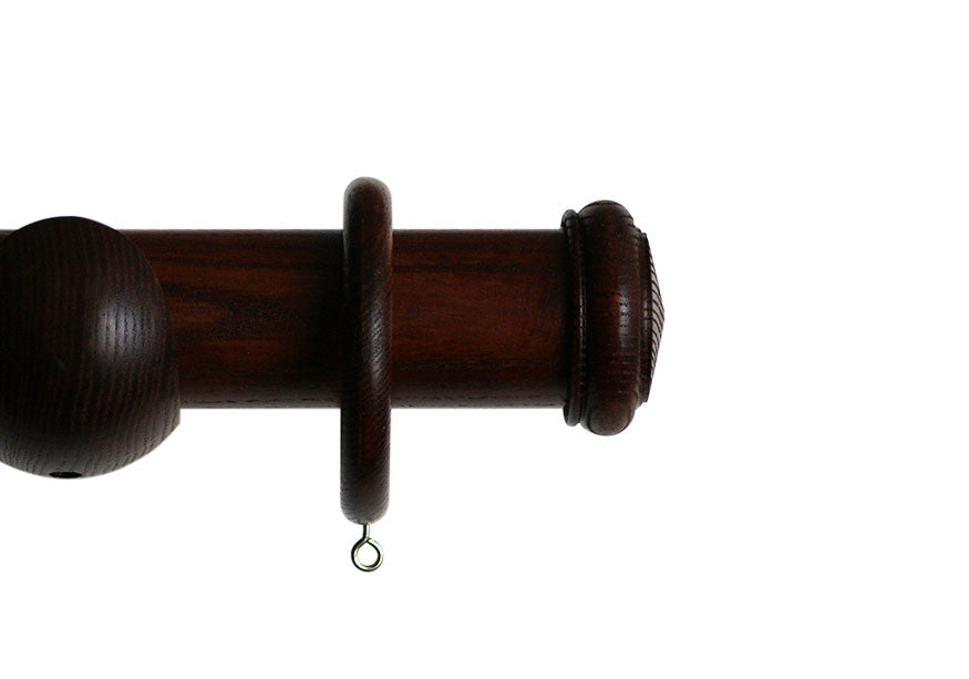 Wood Curtain Pole with Oppy Finial in Mahognany Finish
