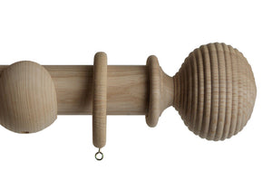 Product Image - Showing Unfished curtain pole with a Langton finial, ring and bracket pole set assembly.