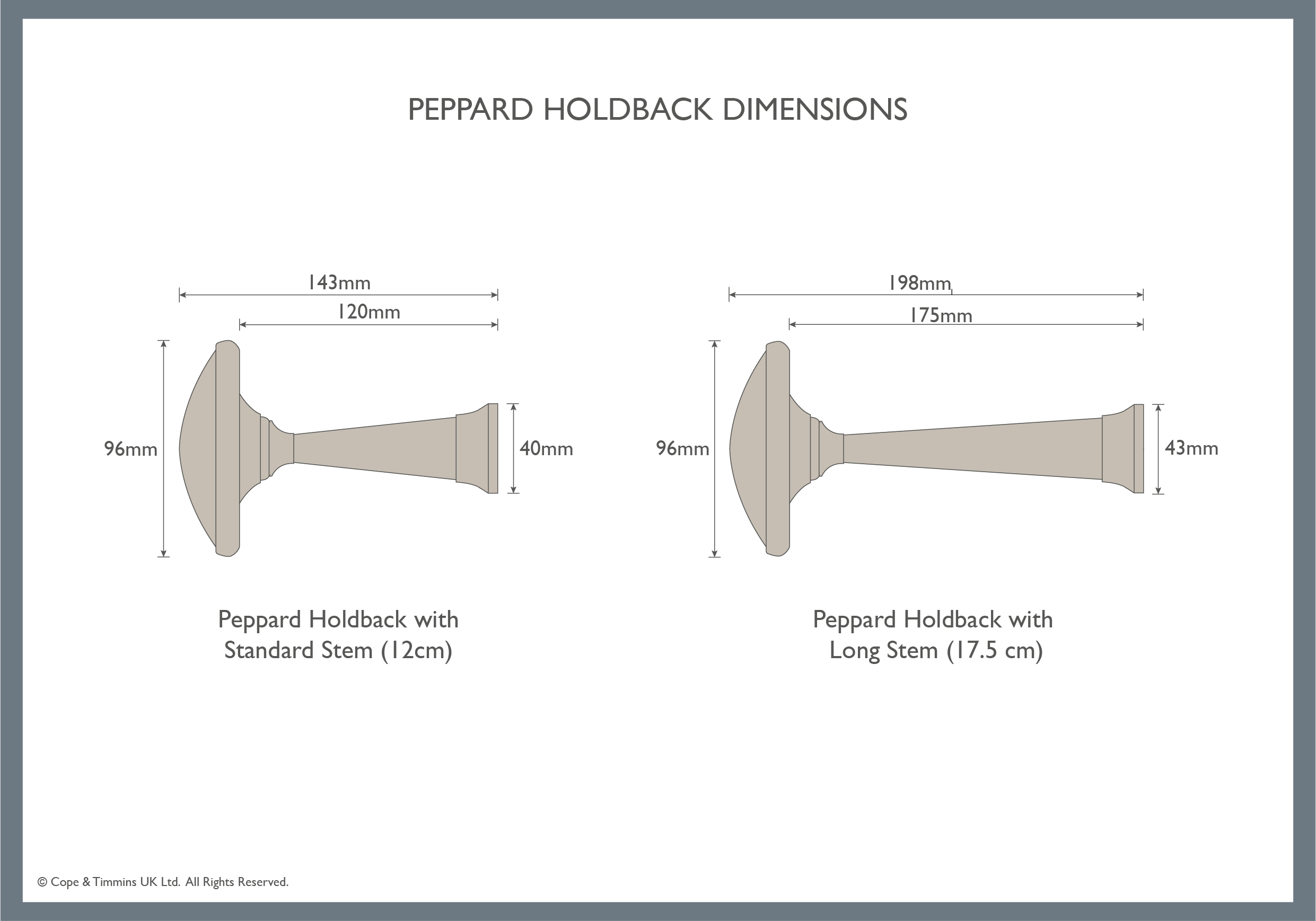 Dimension Sheet:. Cream Peppard curtain holdback.