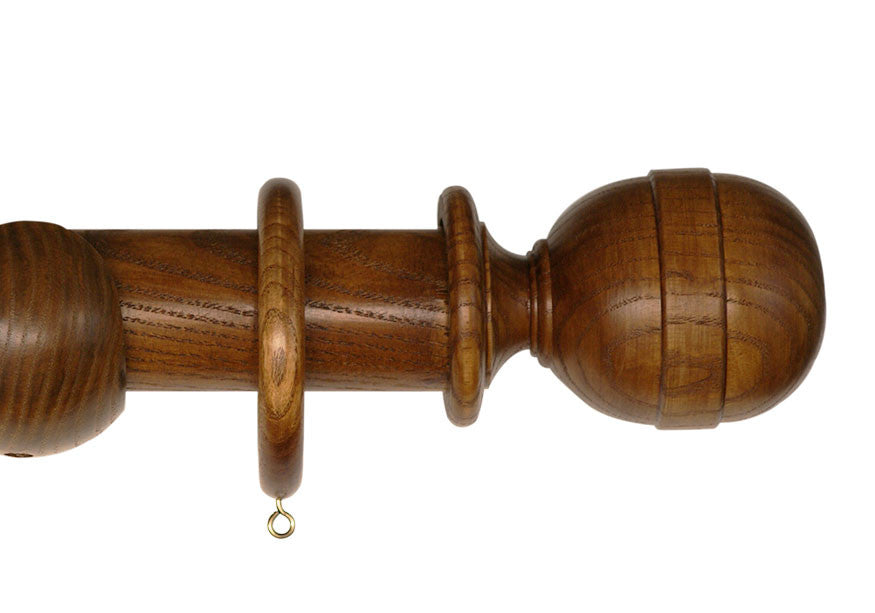 Wooden Curtain Pole with Westcott Finial in Dark Oak Finish 